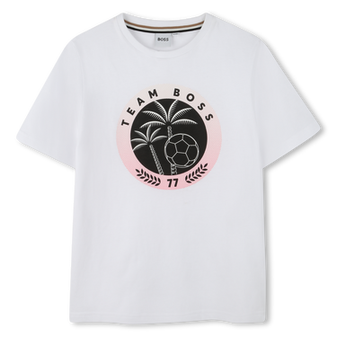 Playera blanca BOSS capsula soccer Inter Miami logo circular